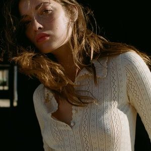 Doen Mia Henley Sweater Top in Cream M NWT